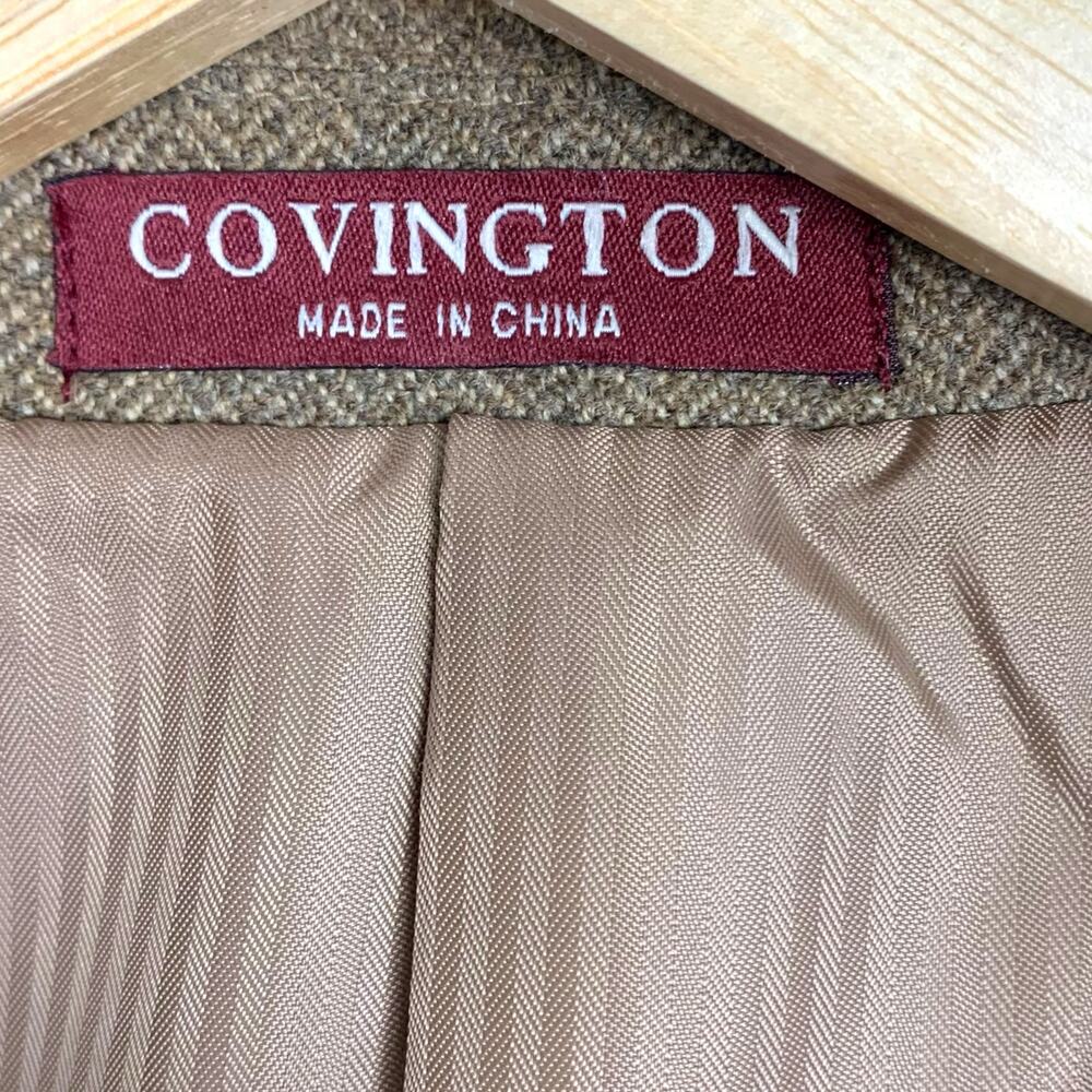COVINGTON Men's 38 Reg 100% Wool Herringbone Tan Blazer Fully Lined - Picture 12 of 15